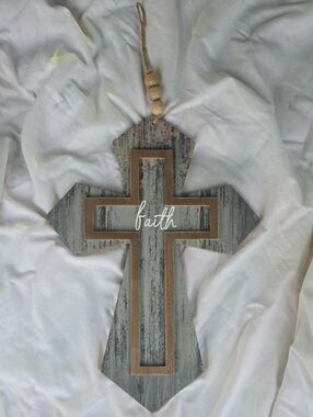 Faith Cross Wall Hanging With Beads On Hanger